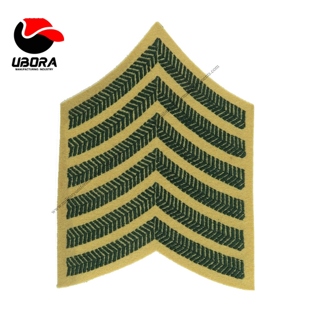 green embroidery chevron Civil Defense Rank Badge - Double Chevron Yellow On Dark Blue Braid Civil 
